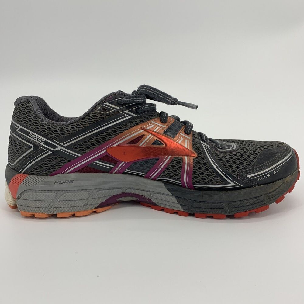 Women's BROOKS GTS 17 Adrenaline Running Shoes Gray/Red ‎ Size 9.5 EUR 41